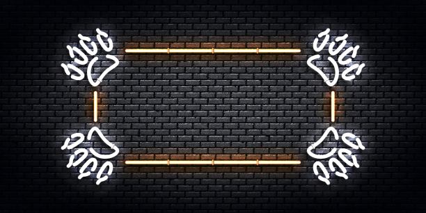 矢量现实孤立的霓虹灯标志的爪子框架标志的装饰和覆盖。图片下载