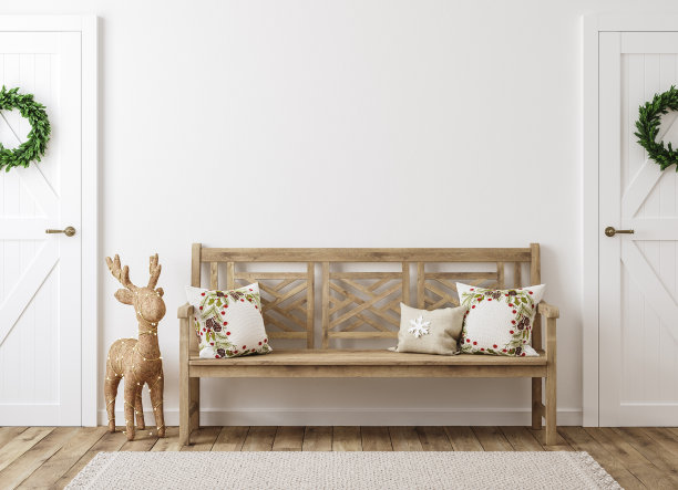 斯堪的纳维亚农舍走廊内部圣诞节装饰，墙壁模型图片下载