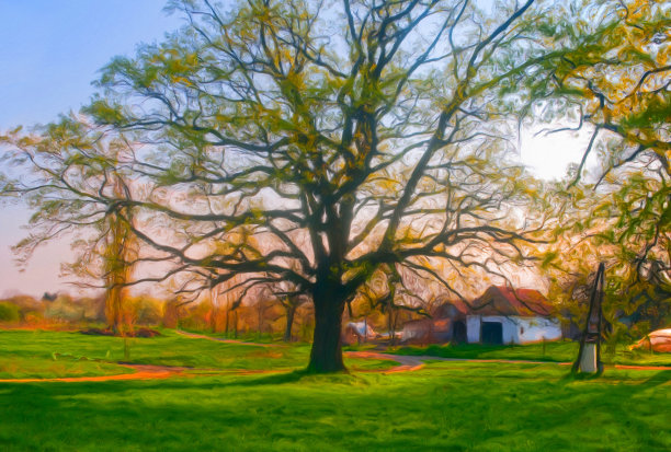 石油山水画图片下载