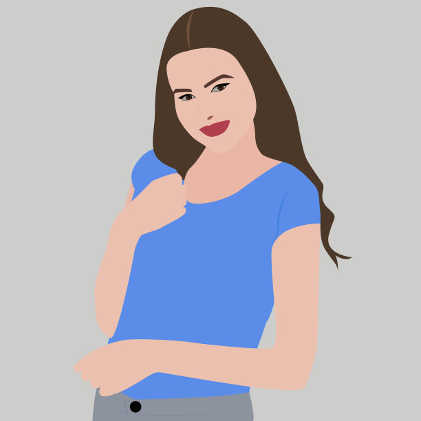 白色背景上穿蓝色t恤的女人图片下载