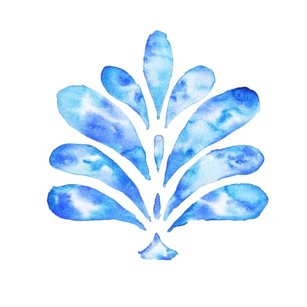 手绘水彩蓝色装饰孤立的白色背景。图片下载