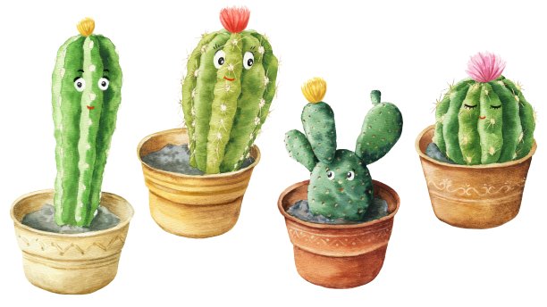 手绘水彩仙人掌字符孤立的白色背景。图片下载