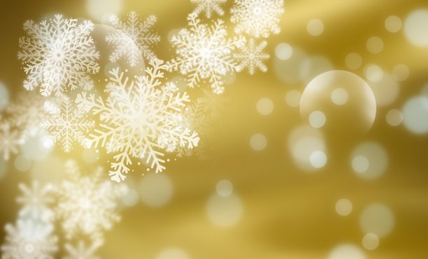 金棕色渐变抽象背景。插画圣诞冬季卡片概念白色雪花和散景灯与复制空间。图片下载