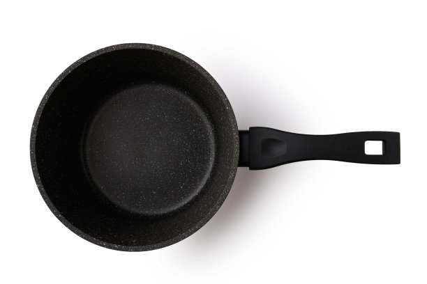 空的不粘锅孤立的白色背景特写，俯视图图片下载