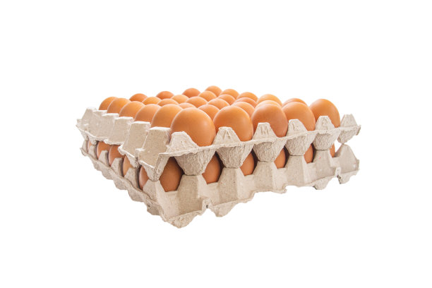 鸡蛋是新鲜的硬纸板包装的再生纸，孤立在白色的背景。剪切路径。图片下载