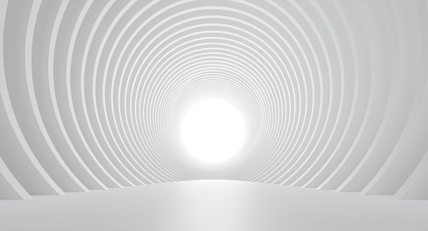 白色圆形建筑的3d插图，抽象的建筑背景。未来的技术设计。现代几何墙纸设计。图片下载