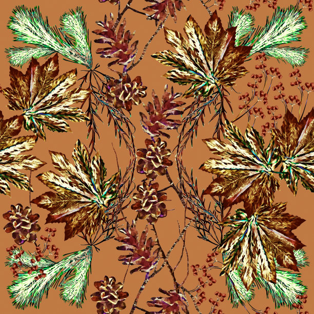 秋季构图2无缝图案，花卉元素。图片下载