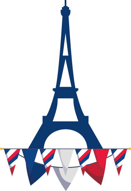 法国埃菲尔铁塔和旗帜三角旗图片下载