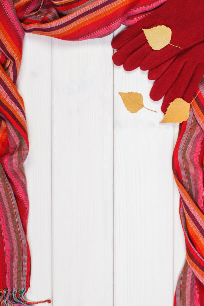 女手套和披肩框架。秋天或冬天的衣服。文本复制空间图片下载