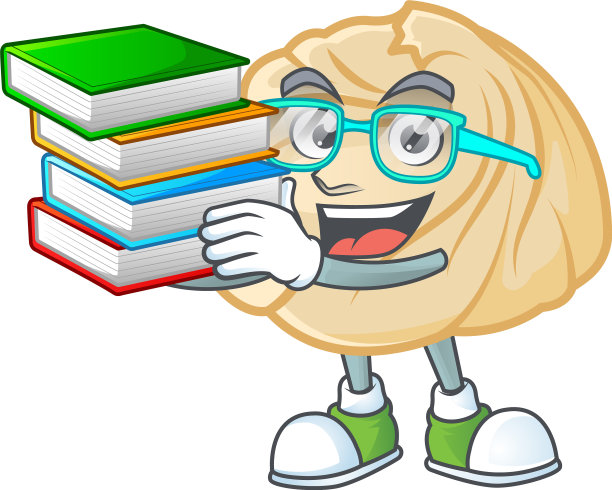 酷和聪明的学生饺子吉祥物与书图片下载