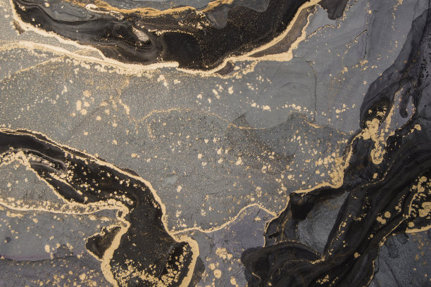 高分辨率。豪华抽象流体艺术的酒精墨水技术，黑色，灰色和金色油漆。图片下载
