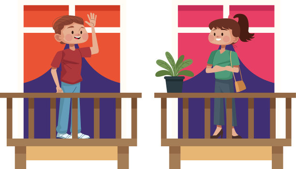 阳台上的年轻夫妇化身为角色图片下载