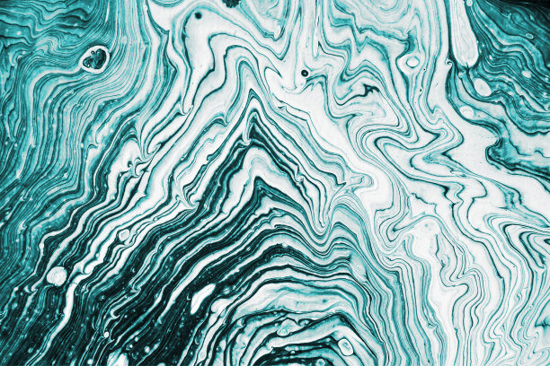 高分辨率。豪华抽象流体艺术绘画，丙烯酸浇注，酒精墨水，蓝色和绿松石。图片下载