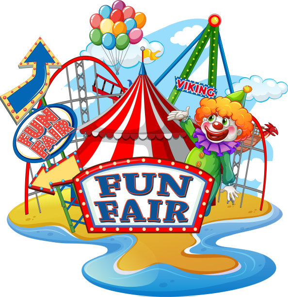 场景与快乐的小丑在游乐场上的白色图片下载