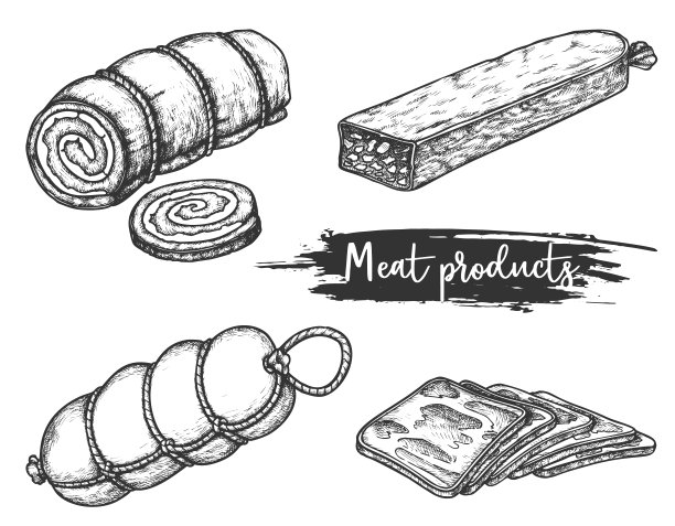 集肉制品在复古素描风格图片下载