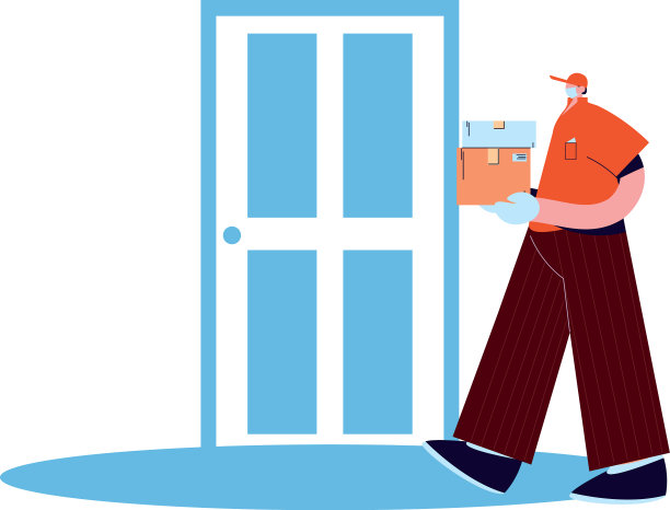 快递员带口罩、手套和包裹送达图片下载