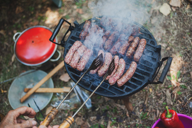 大家庭在后院享受准备烧烤的乐趣图片下载