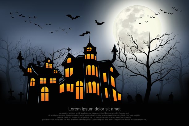 城堡，鬼屋，鬼手，满月夜的坟墓。illustrator矢量Eps 10。图片下载