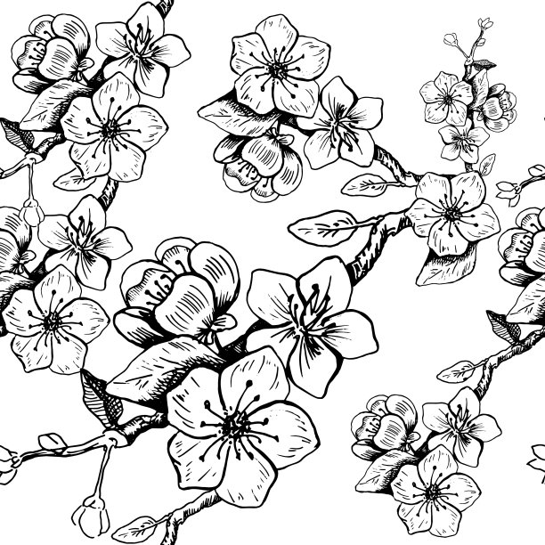 樱花图案无缝背景图片下载