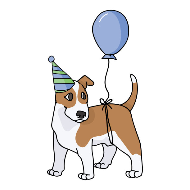 可爱的卡通斗牛犬小狗与派对帽子图片下载