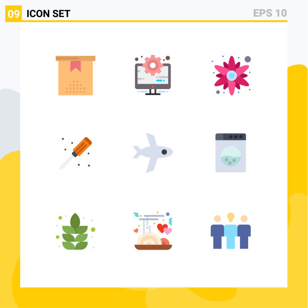 包装9个现代平面颜色的标志和符号图片下载