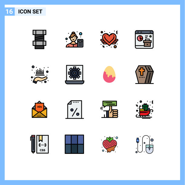 包装16个现代平色填充线条标志图片下载