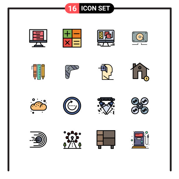 象形图设置16个简单的平色填充图片下载