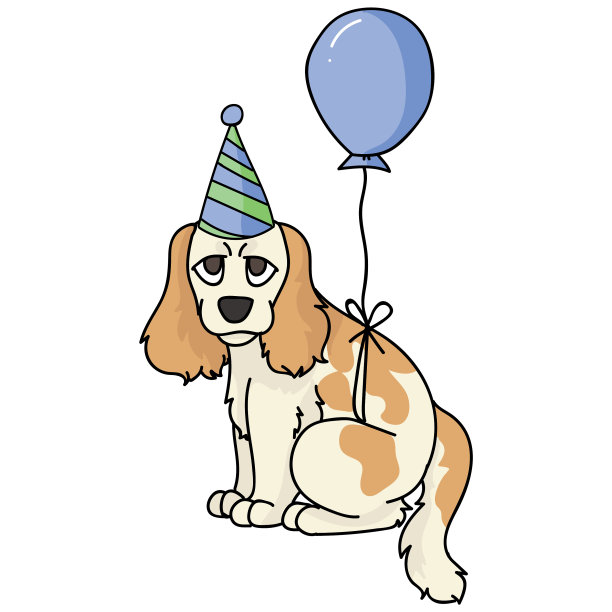 可爱的卡通可卡犬狗与派对帽子图片下载