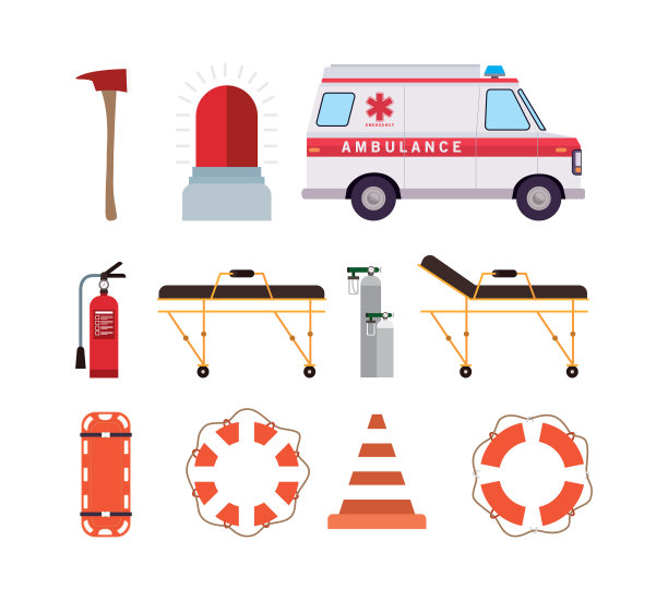 救护车和救生员图标集设计图片下载