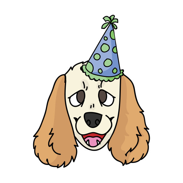 可爱的卡通可卡犬小狗脸与派对图片下载