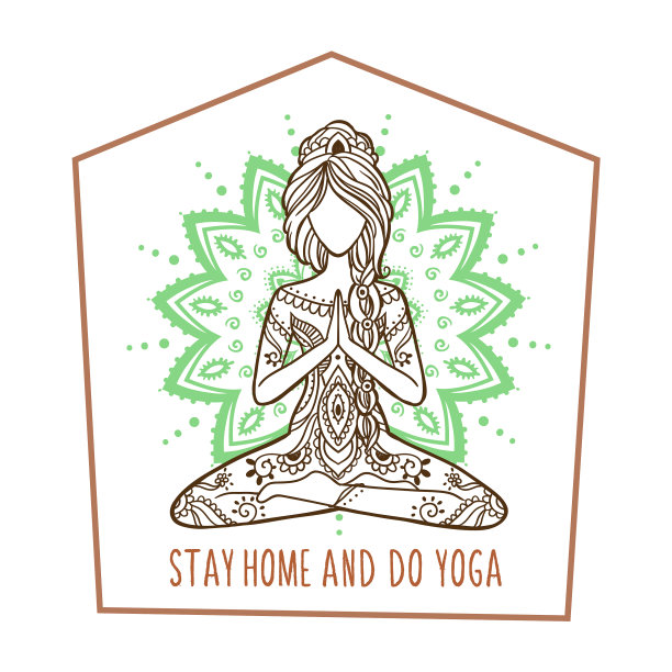 瑜伽女孩戴着医用口罩呆在家里做瑜伽图片下载