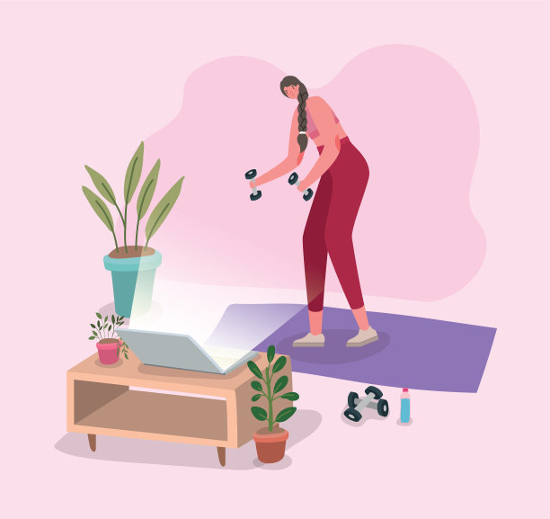 女人在电视前的垫子上做运动图片下载