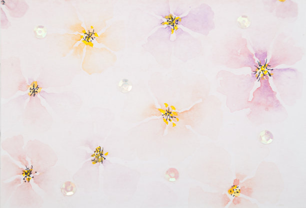 手工制作的明信片与水彩花图片下载