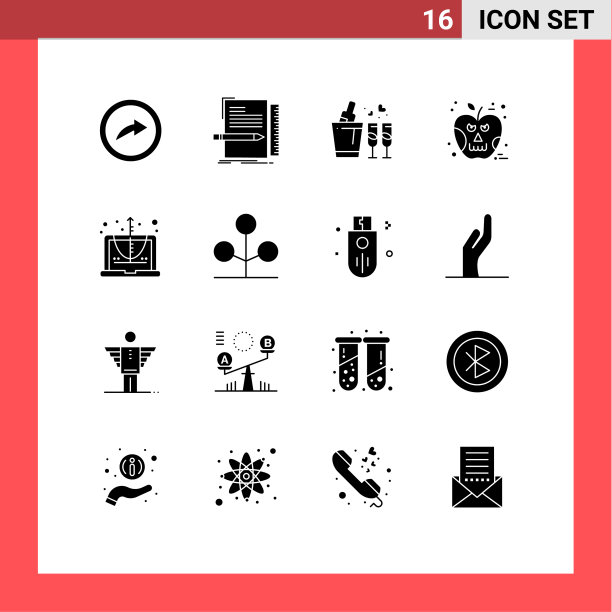 包装16个现代固体符号符号和符号图片下载