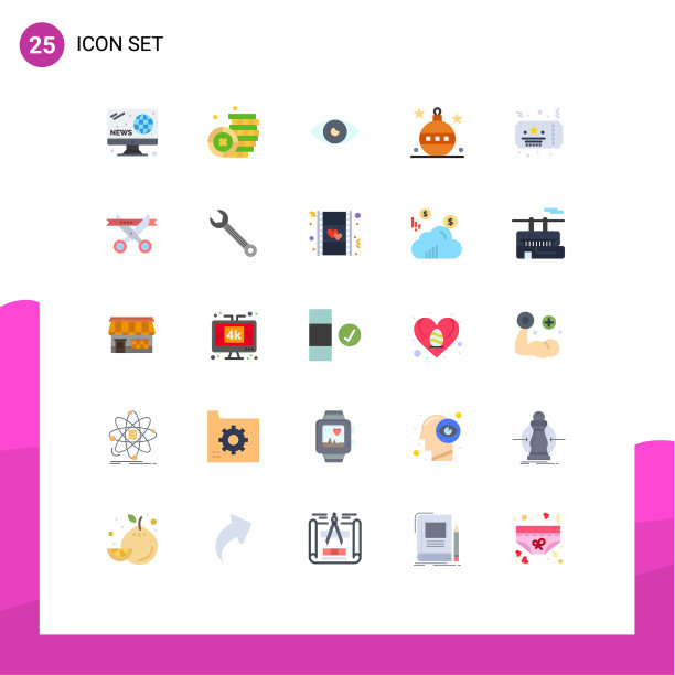 为门票设置25个平面颜色网格图片下载