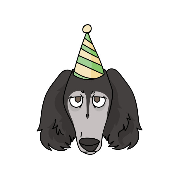 可爱的卡通萨卢基狗脸与派对帽子图片下载