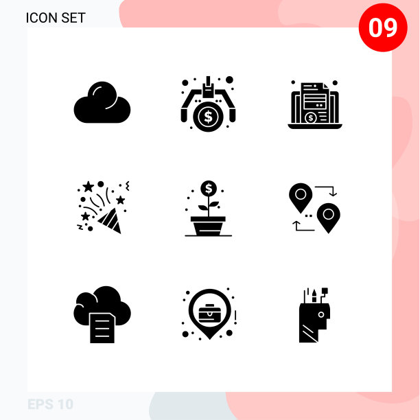 可编辑的线包9个简单的固体字形图片下载