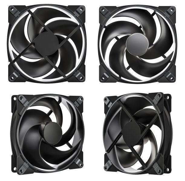 机箱风扇，正面和侧面视图。3D渲染孤立的白色背景图片下载