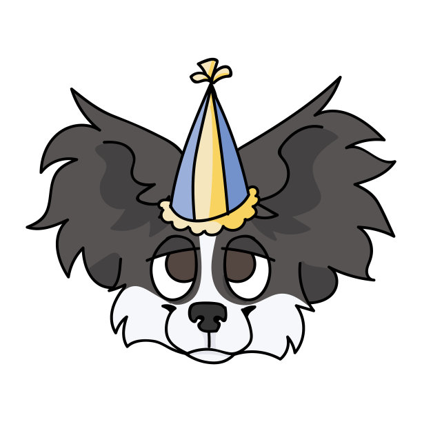 可爱的卡通papillon小狗脸与派对帽子图片下载