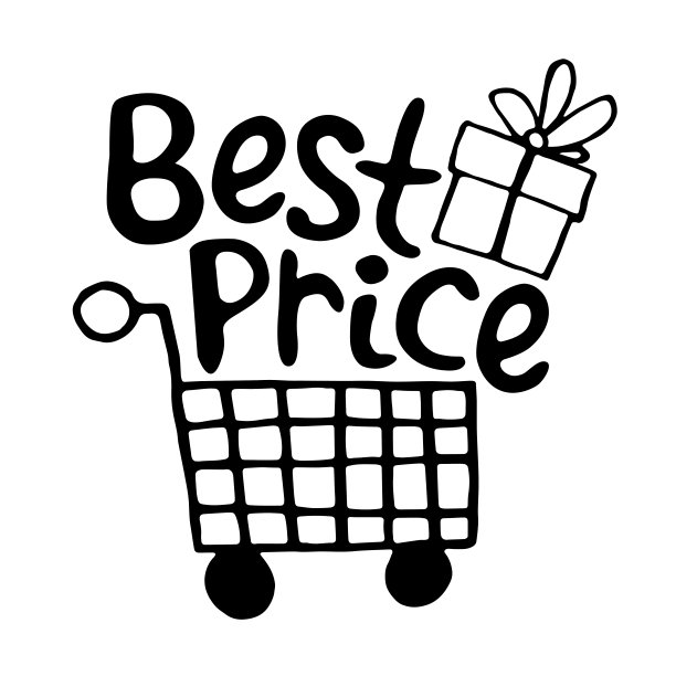 矢量购物车与形象的礼盒和字母最好的价格。以黑色星期五为主题的手绘海报、标题或设计元素涂鸦平面风格，购物、打折、促销图片下载