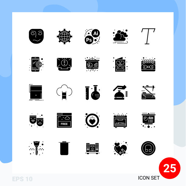 可编辑的线包25个简单的固体符号图片下载