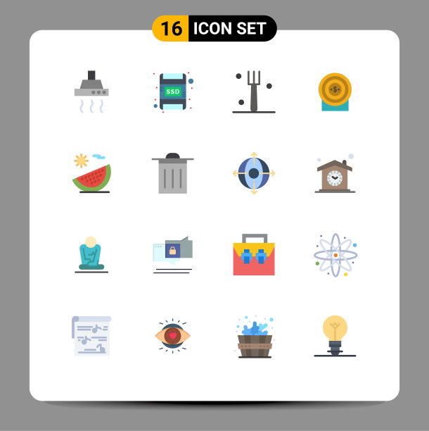 移动界面平面颜色设置16个象形图图片下载