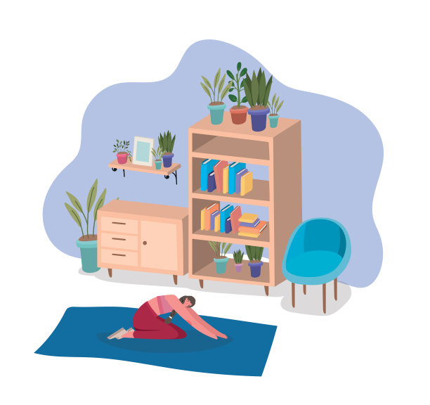 在垫子上做瑜伽的女人在家设计图片下载