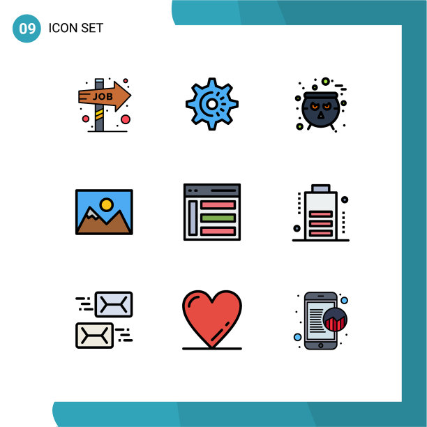 包装9个现代填充线和平色标志图片下载