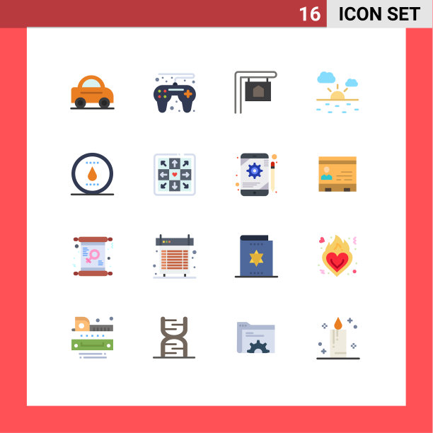 可编辑线包16个简单的平面颜色图片下载