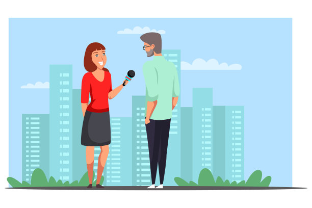 女记者在街上采访成熟的男人图片下载