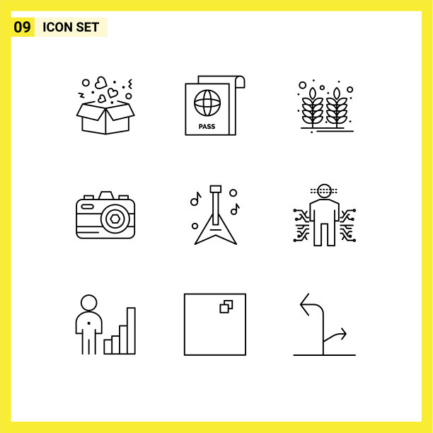 包9个现代轮廓标志和符号图片下载