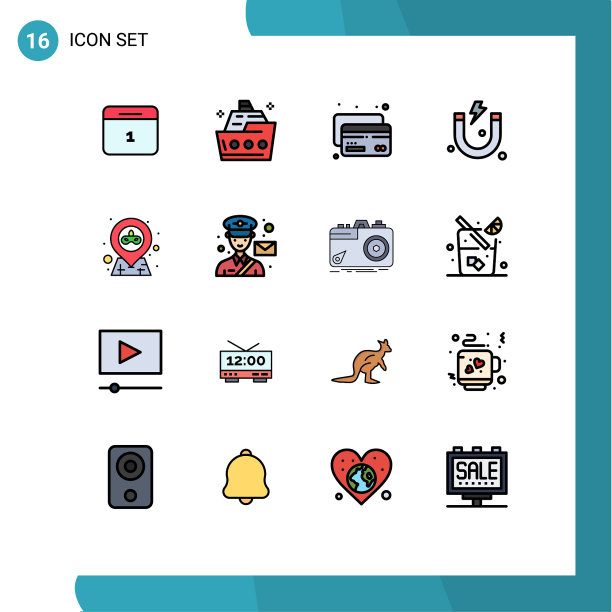 包装16个现代平色填充线条标志图片下载