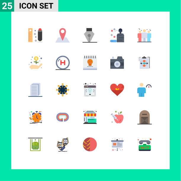 25个主题平色和可编辑的符号图片下载