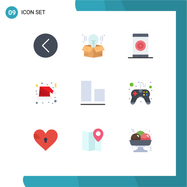 包装9个现代平面颜色的标志和符号图片下载